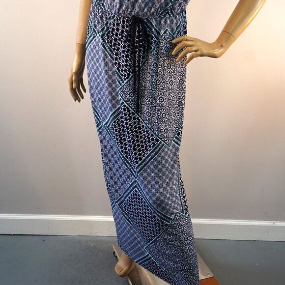 En Focus Studio Maxi Dress Womens Size 4 Sleeveless Green And Black Geo Print - Picture 4 of 12